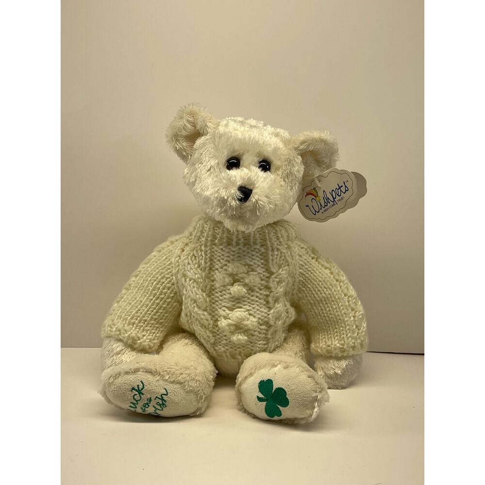Wishpets 2003 "Luck of the Irish"  White Plush Bear Argyle Sweater 12 inch  BB#8